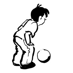 Black outline hand drawn boy playing ball