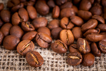 coffee beans on wooden background