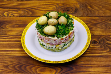 Traditional Russian layered salad 