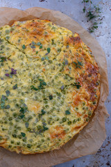 Home made Cheese and sweet pea quiche
