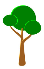 Vector green tree in spring and summer. Stylized drawing for logo design, build 2D games or postcards.
