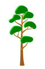 Vector green tree in spring and summer. Stylized drawing for logo design, build 2D games or postcards.