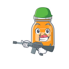 A cute picture of apple jam Army with machine gun