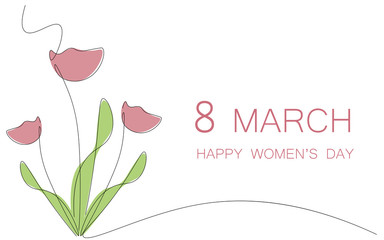 Women's day card, pink tulips vector illustration