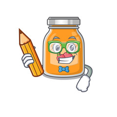 A smart Student apple jam character holding pencil