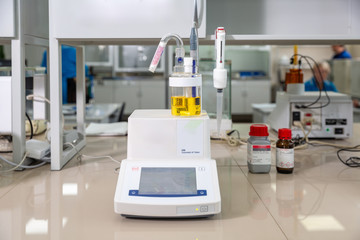 coulometric titrator in a chemical laboratory, good lighting