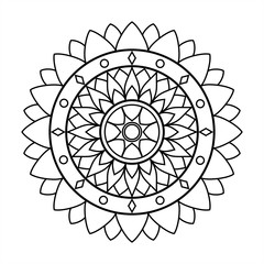 Contour Floral Mandala With Ornament. Decorative Elements, Oriental Pattern, Vector Illustration. Islamic, Arab, Indian, Moroccan, Turkish, Pakistani, Mystical, Ottoman Motifs. Coloring Book Page.