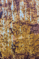Texture painted rusted metal, colored background with iron fence. grunge green-yellow old dirty abstract Background. Oxidized Metal blue-green Copper Patina and iron oxide texture.