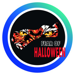 Round icon for social media stories. Perfect for bloggers.Tiger eyes, monster look, the inscription fear Halloween. Suitable for banner, icons. Vector	
