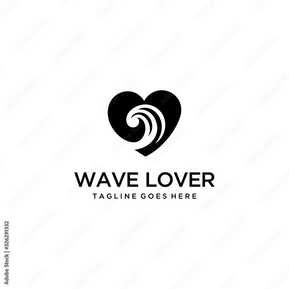 Wall mural creative abstract sea wave logo template with heart sign