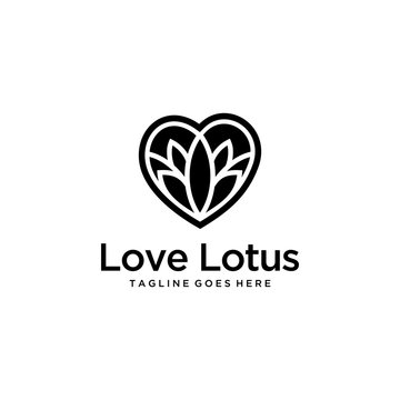 Creative Artistic Lotus Flower Logo Design Inspiration With Heart Sign