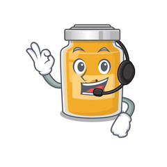 Happy appricot mascot design style wearing headphone
