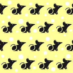 Stylized Image Of A Rat Or Mouse. Black And White Stylish Icon, Logo In The Form Of A Mouse Or Rat. Flat Vector Image Isolated On White Background. Symbol Of The Year 2020.