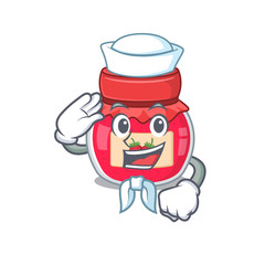 Strawberry jam cartoon concept Sailor wearing hat