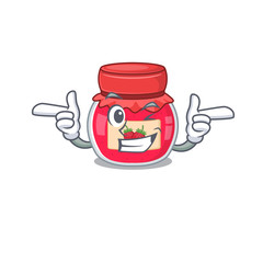Cute mascot cartoon design of strawberry jam with Wink eye