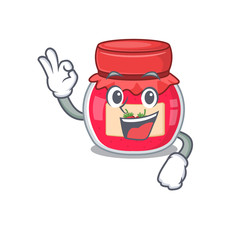 A funny picture of strawberry jam making an Okay gesture