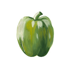 Green ripe bell peppers isolated on white. Hand-drawn illustration of a whole green pepper. Realistic Vegetable Drawing