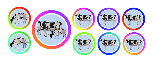 Empty round icons for social media stories. Perfect for bloggers. Cow on a white background. Vector graphics	