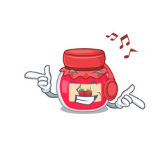 Listening music strawberry jam cartoon character concept