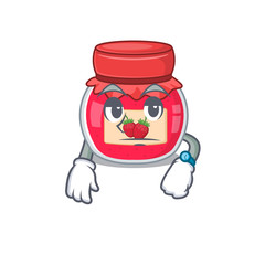 cartoon character design of strawberry jam on a waiting gesture