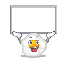 A fried egg mascot picture raised up board