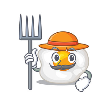 Happy Farmer fried egg cartoon picture with hat and tools