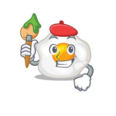 A cute picture of fried egg as an Artist having a brush