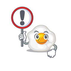 cute mascot character style of fried egg raised up a sign