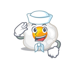 Fried egg cartoon concept Sailor wearing hat
