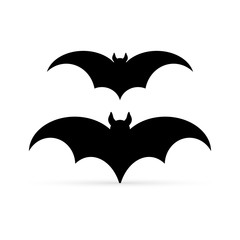 Bat set icon isolated on white. Animal silhouette. Collection stencil, Halloween symbol. Flying bat cartoon vampire. Vector stock illustration