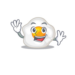 Waving friendly fried egg mascot design style