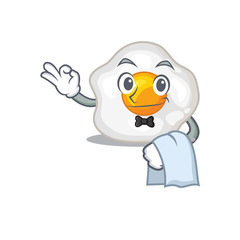 Sweet fried egg Character working as a Waiter
