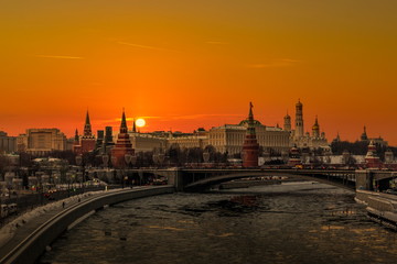 Fototapeta na wymiar Sunrise over the Moscow Kremlin. Morning in Russia.