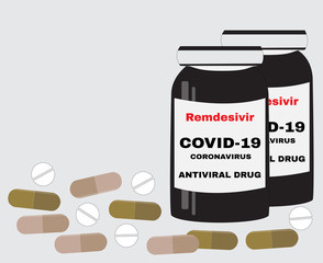 Remdesivir antiviral drugs, anti-viral drug against COVID-19 virus or coronavirus, vector illustation.