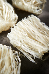 Dried instant rice noodle background 