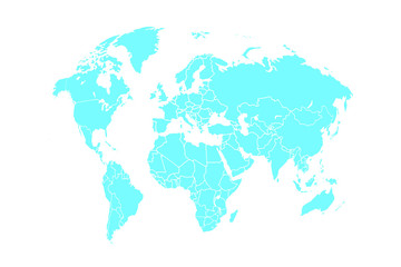 Blue world map globe on white background Asia, Australia, Europe, Africa, North America, South America Vector illustration EPS10