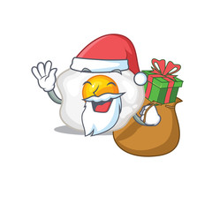 Santa fried egg Cartoon character design having box of gifts