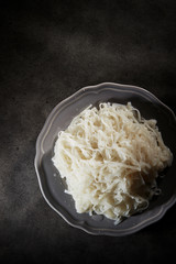 Boiled instant rice noodle on plate