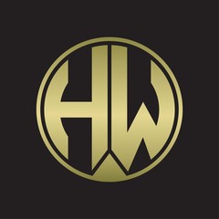 HW Logo monogram circle with piece ribbon style on gold colors
