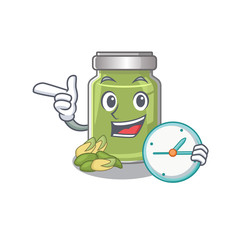 cartoon character concept pistachio butter having clock