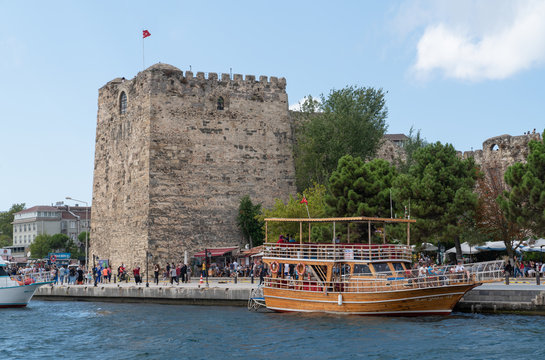Sinop/Turkey - August 04 2019: View of a boats and Sinop castle in background with blacksea.