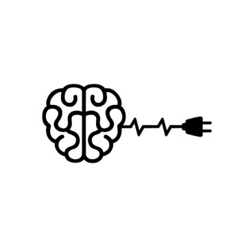 Brain with a wire and a detached plug icon. Creative brain Idea concept with plug in icon
