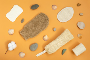 Set of eco-friendly sponges for body care.