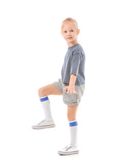 Funny little girl on white background