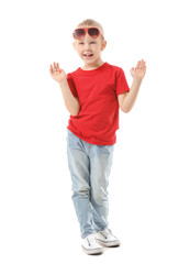 Naklejka premium Stylish little girl on white background