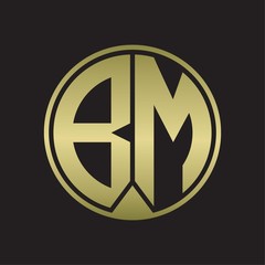 BM Logo monogram circle with piece ribbon style on gold colors