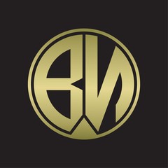 BN Logo monogram circle with piece ribbon style on gold colors