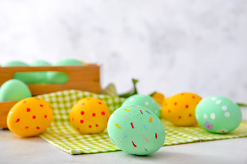 Beautiful Easter eggs on light background