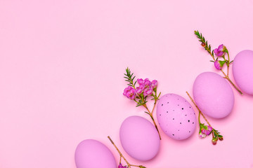 Beautiful Easter eggs on color background