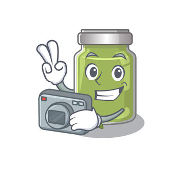 Cool Photographer pistachio butter character with a camera